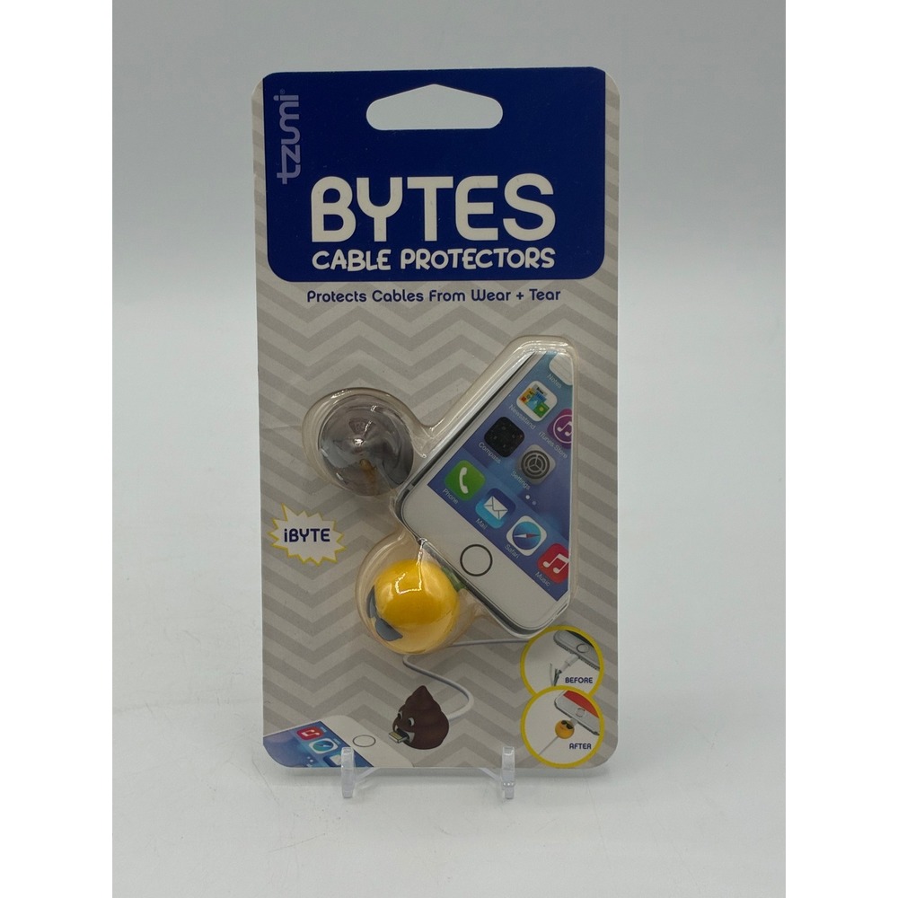 Tzumi Bytes Cable Protectors 2-Pack Emoji Sunglasses and Poop 6303 New